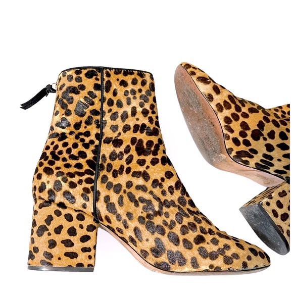J Crew Sadie Leopard Calfskin Leather Heeled Ankle Boots 7.5 - Picture 6 of 14